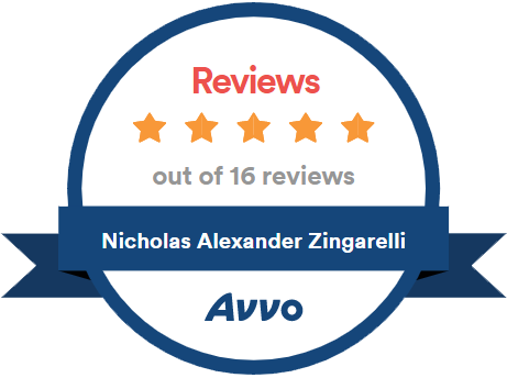 five star review for attorney Nicholas Alexander Zingarelli on Avvo